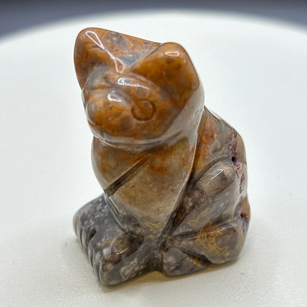 Adorable Brecciated Jasper Crystal Cat Carving!